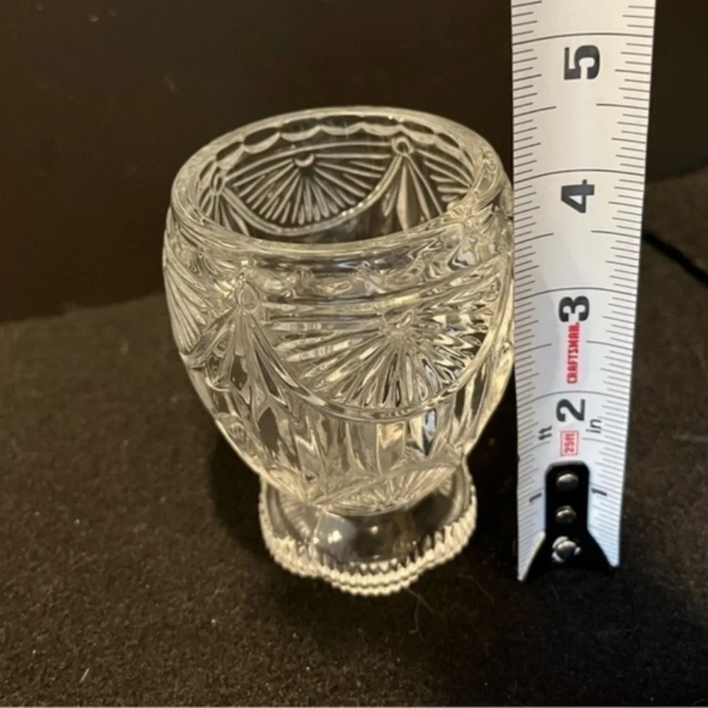 Vintage Crystal Clear Industries Fan Pattern Footed Votive Glass Candleholder